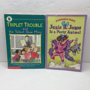 Vintage Lot 2 Kids Books Junie B. Jones Party Animal Triplet Trouble Talent Show